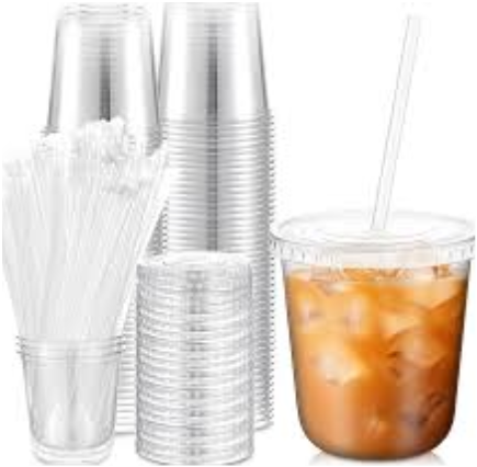 Ziliny 50 Pack 16 oz Clear Plastic Cups with Lids and Straws Disposable Iced Coffee Cups Round Bottom To carry Cup for Coffee Smoothie Cold Drinks Juice Milkshake Tea (Pink)