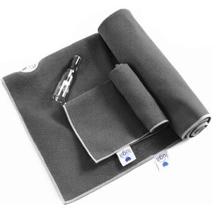 IUGA Yoga Towel for Hot Yoga Non Slip Extra Thick Yoga Mat Towel + Hand Towel 2in1 Set with Corner Pockets Super Absorbent and Quick Dry Hot Yoga Towel (68" x 24", Gray)