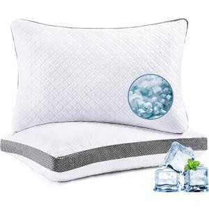 Tencel Cooling Pillows Queen Size Set of 2, Shredded Memory Foam, Hotel Quality, Gusseted Bed Pillows for Back & Side Sleepers, Adjustable Queen Size with Washable Cover