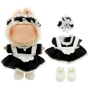 2 x Clothes for Labubu - 3PC Set with Shoes for 6.7 Inches Doll, Premium Outfit with Accessories, Stylish Clothes for Labubu (NO Doll)(Black Maid)