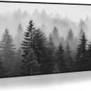 Foggy Mountain Canvas Wall Art: Black and White Misty Forest Framed Picture Modern Pine Tree Painting Nature Landscape Prints Large Artwork for Bedroom Living Room Home Office