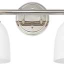 Bathroom Vanity Light, 2-Light Bathroom Light Fixtures Over Mirror, Traditional Vanity Lights for Living Room, Milk White Bell Glass Shades, Standard E26 Base, Polished Nickel