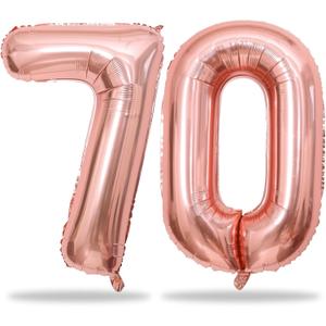 Rose Gold Number 70 Birthday Balloons, 40 Inch Large Rose Gold Mylar Foil Number 7 & 0 Balloons for Women, 70th Birthday Balloons for 70 Year Old Anniversary Birthday Party Decorations Supplies