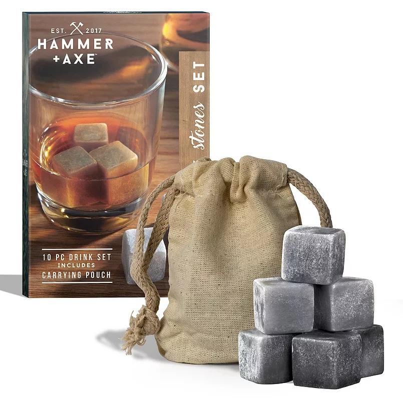 Hammer & Axe Whiskey Stones 10 piece drink set with carrying pouch