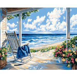 Beach Paint by Numbers Kit for Adults Beginner Landscape Oil Painting Kit Adult Paint by Number Kits on Canvas Ocean DIY Painting for Beginners Art by Numbers for Gifts Home Wall Decor 16x20 Inch (YF030)