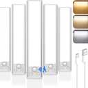 5-Pack Under Cabinet Lighting, 68LED 2000mAh Rechargeable Battery Operated Motion Sensor Light Indoor, 3 Color Wireless Dimmable Closet Lights, Magnetic Under-Counter Light Fixtures for Kitchen, Home