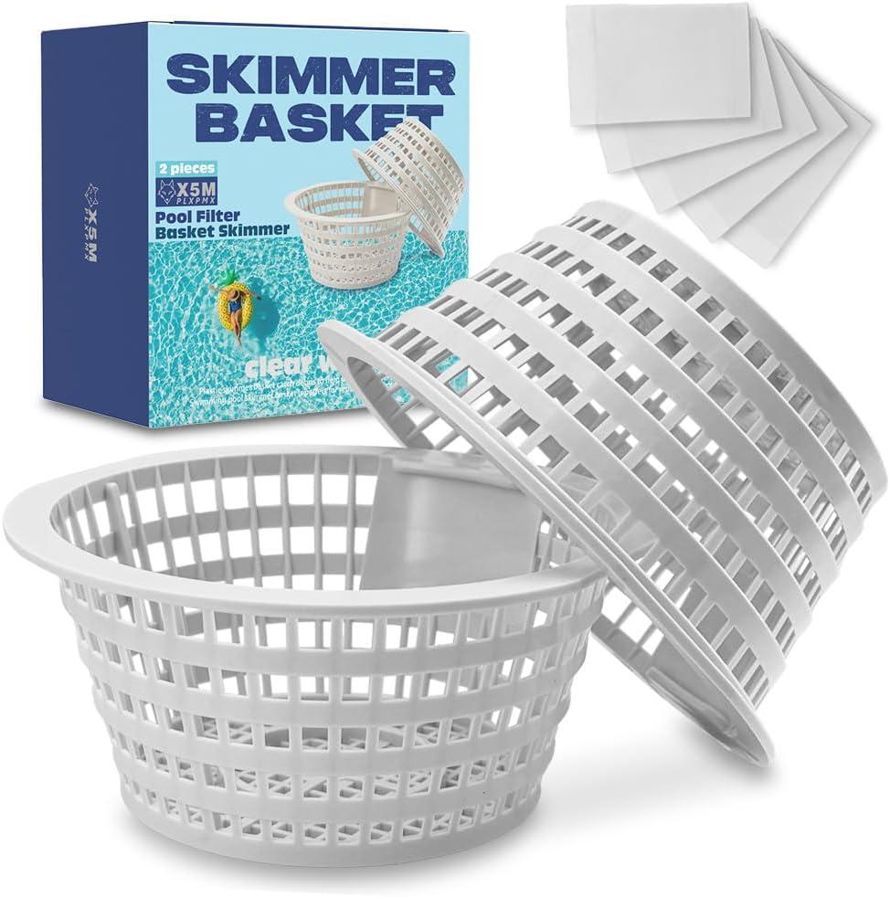 2-Pack Pool Skimmer Basket Replacement for Swimline Hydrotools 8928 & Olympic ACM88 Heavy Duty Strainer with 5 Filter Socks Fits Above Ground Pools (Top 6.18", Bottom 4.15"Height 2.78")