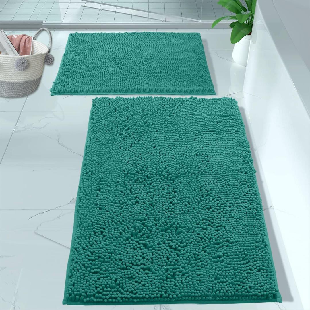 LuxUrux Chenille Bath Mat Set, Turquoise, Extra-Soft Plush Bath Rug, 16'' x 24'' + 20'' x 30'', Super Absorbent, Non-Slip Backing, 2 Piece LuxUrux Chenille Bath Mat Set, Turquoise, Extra-Soft Plush Bath Rug, 16'' x 24'' + 20'' x 30'', Super Absorbent, Non-Slip Backing, 2 Piece
