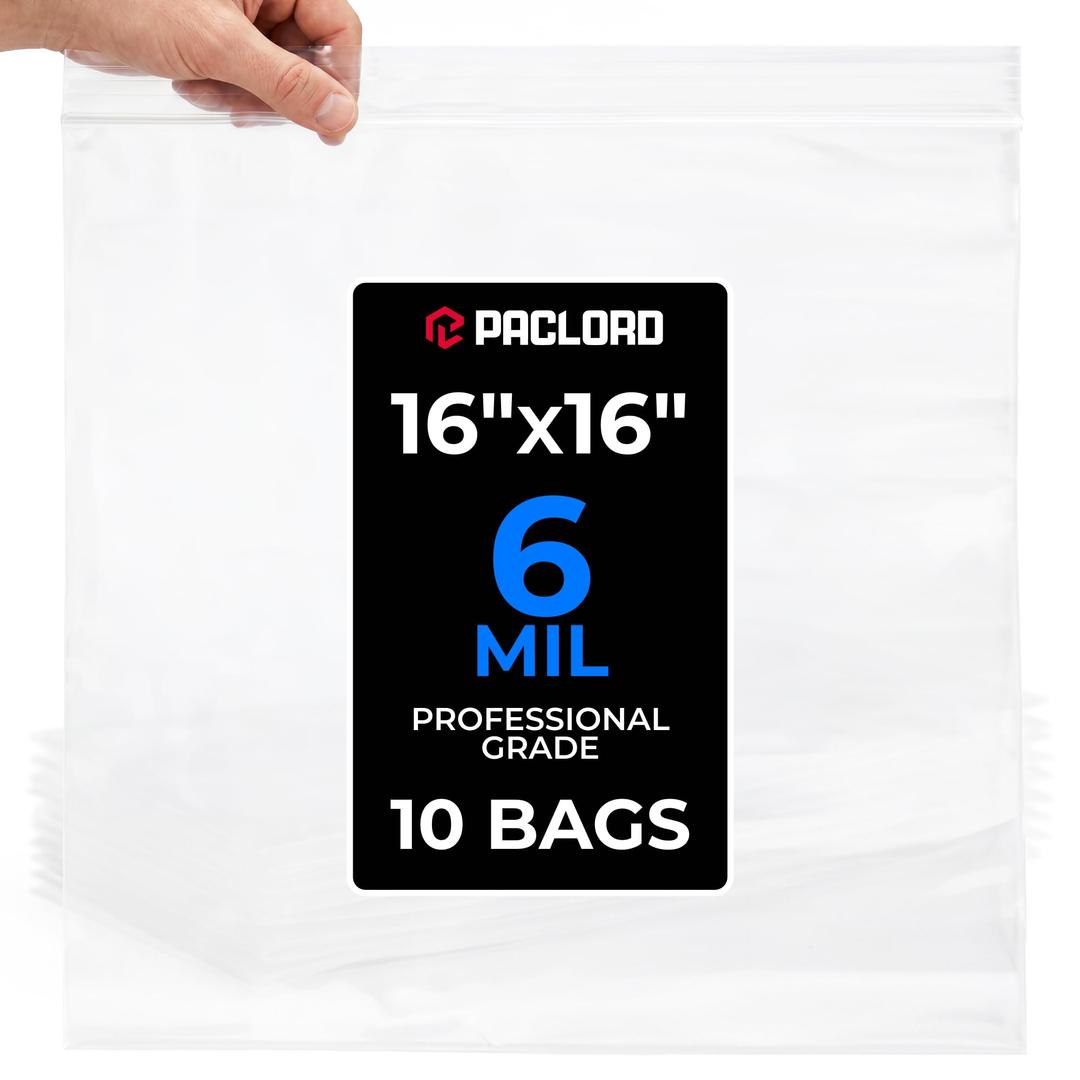 16" x 16" Large Reclosable Plastic Zip Bags, 100 Count