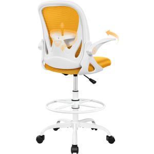 Primy Drafting Chair Tall Office Chair with Flip-up Armrests Executive Ergonomic Computer Standing Desk Chair with Lumbar Support and Adjustable Footrest Ring (Mustard), 934-Z