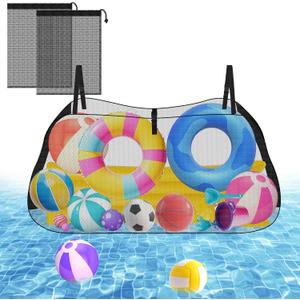 Pool Storage Bag,Adjustable Pool Toys Organizer Hanging Mesh with 2 Extra Mesh for Floats,Inflatable Toys, Pool Accessories-Heavy Duty Reinforced Attaches to Pool Side and Fence62"Lx15.7"Wx40"H)