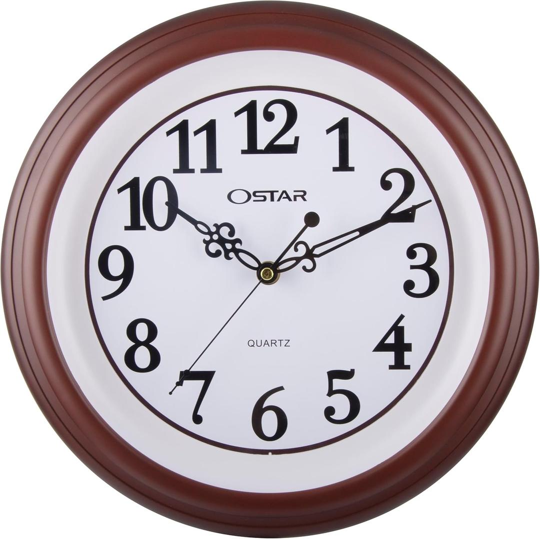 OSTAR Silent Rustic Wall Clock, Battery Operated, Vintage 12 Inch Round Clock, Living Room Bedroom Kitchen Wall Decor (Brown)