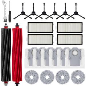 24 Pcs Accessories Kit Compatible with Roborock Qrevo Master/Qrevo Slim Robot Vacuum 2 Roller Brush 4 Mop Pads 4 Hepa Filters 6 Side Brushes 6 Vacuum Bags 1 Cleaning Brush 1 Screwdriver