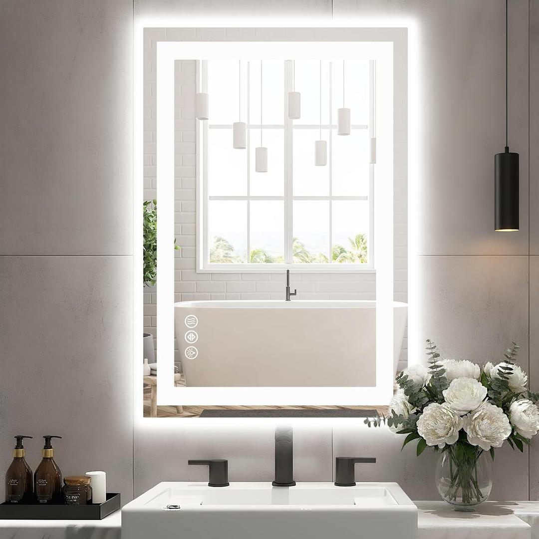 Sweetcrispy 24"x 36" Smart Anti-Fog LED Bathroom Mirror with Lights and Front Light & Backlit, 3 Color Temperatures, Dimmable, Memory Function, Rectangle Modern Vanity Mirror