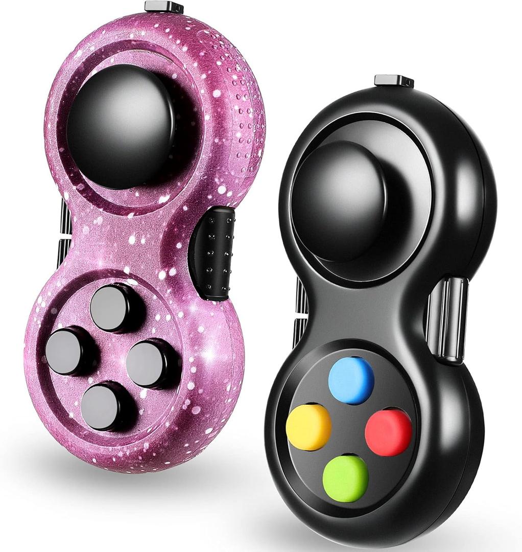 Skylety 2 Pcs Fidget Toys for Adults Controller Fidget Pad Stress Relief Cube Clicker Game Controller Sensory Educational Toy for ADHD Autism Relief Stress Anxiety(Starry Purple and Black Style)