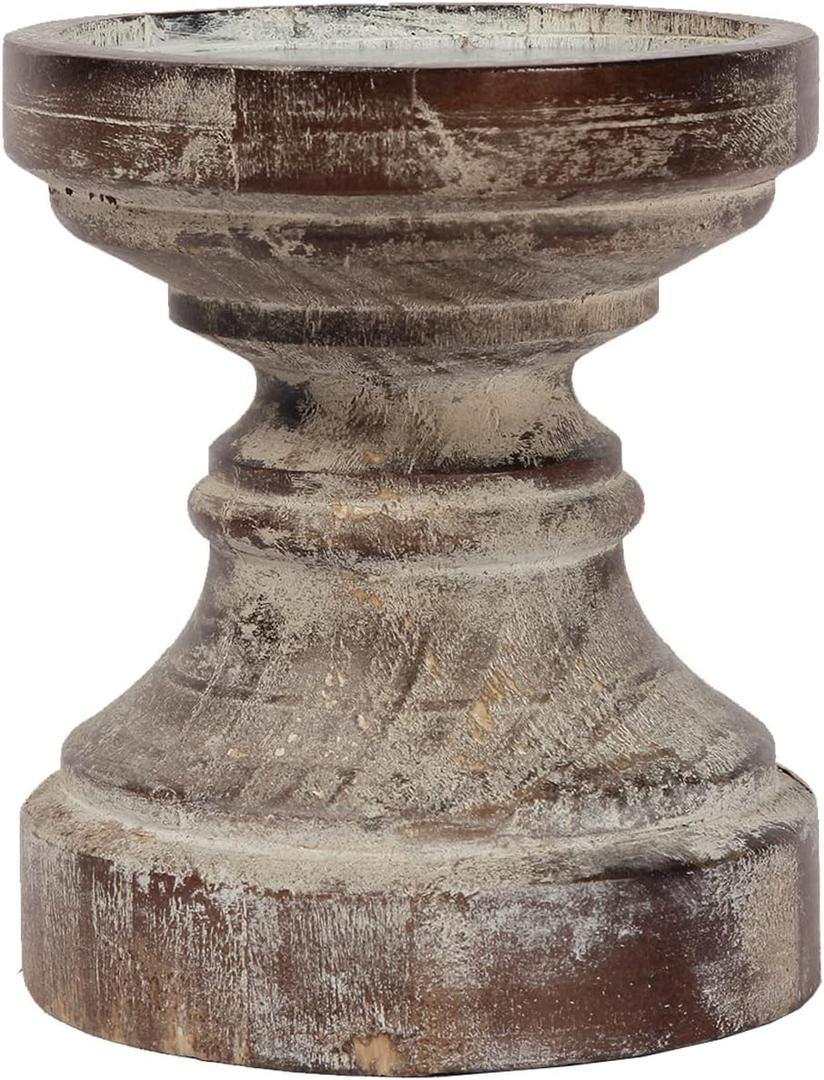 SOFE Decorative Pillar Candle Holder, Rustic Wood Candle Holders for Table Centerpiece, Handmade Farmhouse Candle Holders, Antique Wooden Candlestick Holders Gift for Wedding, Party, Home (Brown 5.5" X 5.5" X 6.5")