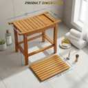 TheLuxe 2-in-1 Teak Shower Bench with Removable Mat, Storage Shelf and Mat - with Stainless Steel Handles, Built-in Storage Box & Dual Hooks - Bathroom Bench Set