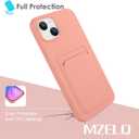 MZELQ Silicone Compatible with iPhone 15 Case, Card Holder Camera Protection Cover + Screen Protector, Card Slot Soft Slim Phone Case -Pink