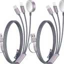2Pack Multi Charging Cable Cord for Travel Essentials,Apple Watch Charger,iPhone Charger,[3-in-2] Type C/Lightning Cable Portable Designed for iWatch,iPhone 17-8,Galaxy S25-21,AirPods,iPad-1.5M Gray