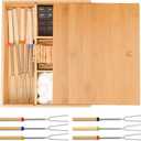 Smores Kits,Bamboo Smores Box with a Lid,Smores Caddy with 6Pcs Extendable Marshmallow Roasting Sticks,Exquisite Smores Kit for Fire Pit Outdoor - Perfect for Outdoor Parties, Entertaining, Camping