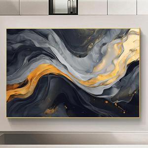 Black and Gold Abstract Painting Wall Art for Living Room Bedroom Office Modern Home Artwork Black Grey Canvas Wall Art Grey and Gold Artwork Black Modern Abstract Canvas Picture 16x24inch No Frame