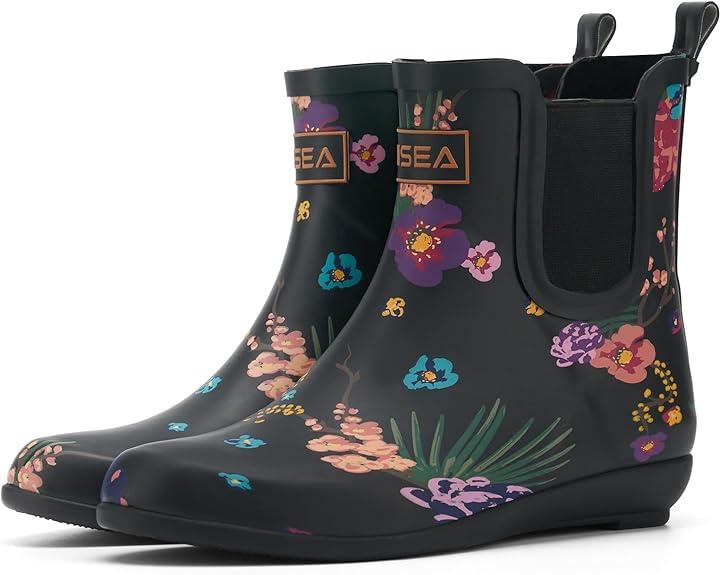 HISEA Rubber Rain Boots for Women Waterproof Chelsea Boots Short Ankle Rain Shoes Wedge Heel Anti-Slipping Rainboots for Ladies with Comfort Insole Lightweight Stylish Outdoor Work Booties