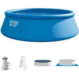 INTEX Easy Set 15 ft x 48in Above Ground Pool Set, Round Inflatable Swimming Pool with 1000 GPH Cartridge Filter Pump, Ladder, Cover, & Ground Cloth