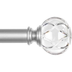 KAMANINA 1 Inch Curtain Rods 32 to 58 Inches (2.6-4.8 Feet) Silver Curtain Rods for Windows 20 to 54 Inch, Telescoping Decorative Drapery Rod with Acrylic Crystal Netted Texture Ends