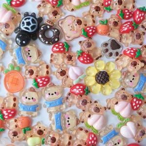 100PCS Slime Charms Cute Set Bulk Brown Kawaii Resin Charms Flatback Bright Fun Slime Trinkets Sets, Crocs Case Ornament Scrapbooking Embellishments for DIY Crafts Making Kits