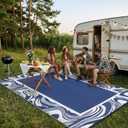 Outdoor Rug for Patio 6x9 Waterproof Reversible Mat Modern Bordered Plastic Straw Large Outdoor Carpet Foldable Patio Camping Rug for Patio, RV, Deck, Balcony, Backyard, Picnic, Beach, Clover,Navy