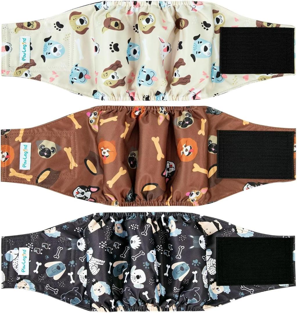 Paw Legend Washable Dogs Diapers Male Dog Belly Bands for Male Dogs Diapers Reusable Puppy & Doggie Diapers Male (3 Pack, X-Large)