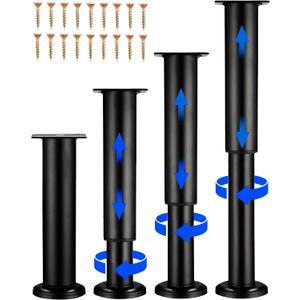 4 PCS Adjustable Height Bed Support Legs [with 18PCS Screws] for Bed Frame/Bed Center Slat, Heavy Duty Furniture Replacement Legs 7.08-12.2 inch for Sofa/Cabinet/Couch/Dresser/Table (Black)