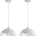 White Pendant Light, 2 Packs 9.4inch Farmhouse Pendant Light, Kitchen Pendant Lights, Industrial Pendant Lighting, Pendant Lights Kitchen Island for Living Room, Bar, Bedroom, Office