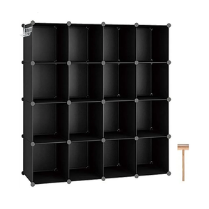 C&AHOME Cube Storage Organizer, 16-Cube Shelves Units, Plastic Storage Cubes, DIY Closet Organizer, Modular Closet Storage Shelves Ideal for Home, Bedroom, 48.4" L × 12.4" W × 48.4" H Black SUM3016H