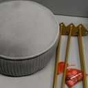 LUE BONA Pleated Vanity Stool, Velvet Upholstered Vanity Stool for Makeup Room, Round Mondern Stool for Vanity, Ottoman Footrest Stool with Metal Legs for Living Room, Bedroom, Light Gray