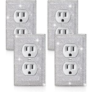 4 Pcs Outlet Covers Shiny Silver Rhinestones Wall Plate 1 Gang Toggle Light Switch Cover Decorative Durable Switch Covers (Standard Size)