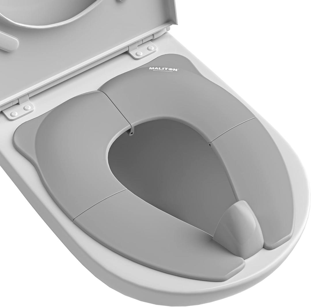 Travel Potty Seat for Toddler & Kid, Maliton Portable Potty Seat with Storage Bag, Foldable Potty for Toddler Travel, Non-Slip Potty Training Toilet Seat Cover with Splash Guard (Grey) 