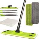 Microfiber Mop with 5 Dust Papers + 2 Washable Pads ,Wet & Dry & Dust Multi-Surface Floor Cleaning, Adjustable Stainless Steel Handle for Hardwood Cleaning, Tile, Vinyl & Walls (Green+Gray)