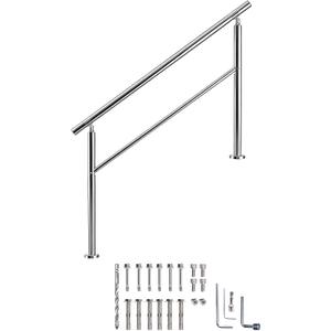Hand Rails for Outdoor Steps, 4 Step Handrail Stair Railing with Balusters, 304 Stainless Steel Outdoor Handrails for Exterior Steps, Silver Stair Handrail for Porch Railing