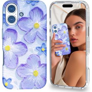 Magnetic for iPhone 16 Plus Case Cute for Women, [Compatible with Magsafe][Drop Protection] Flower Slim Oil Painting Printed Girly Phone Case for iPhone 16 Plus