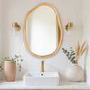 Gluck Plants Irregular Wall Mirror,22''X32'' Wooden Asymmetrical Vanity Bathroom Farmhouse Wavy Walnut Modern Nature Wood Mirror for Bedroom Living Room Entryway