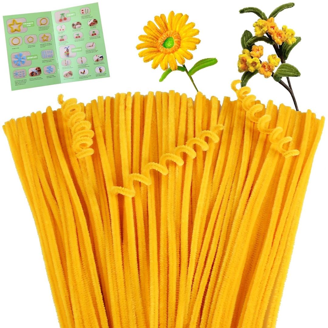 Giwrmu 100 Pieces Pipe Cleaners Chenille Stem, Light Golden Pipe Cleaners Craft, Fuzzy Sticks Craft Supplies for Mother's Day Creative Handmade DIY Art Gifts for Mom Craft Project