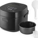 Amazon Basics Rice Cooker 6-cup Uncooked 12-cup Cooked, Micom with Fuzzy Logic, Ceramic Non-Stick Coating, Auto Keep Warm, Locking Lid, Black