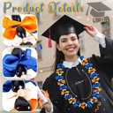 36inch Blue Orange Graduation Kukui Nut Leis Grad Ribbon Beads Necklace Class of 2026 Graduation Gifts for High School Seniors College Party Accessories