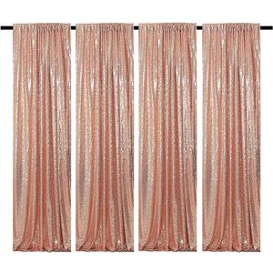 Rose Gold Sequin Backdrop Curtains Glitter Drapes 2FTx8FT 4 Panels for Wedding Birthday Party Decorations Bridal Baby Shower Party Supplies Sparkly Photography Background