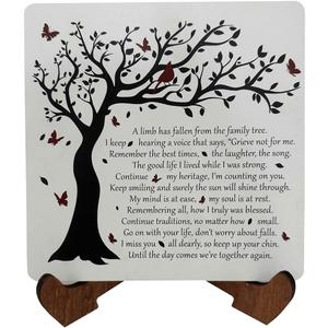 Wooden Sympathy Plaque with Stand  A Limb Has Fallen from The Family Tree Memorial Sign  Bereavement Condolence Gifts for Loss of Loved One  Tabletop Remembrance Decor