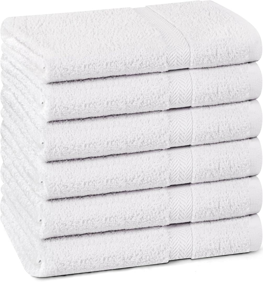 Towel and Linen Mart 100% Cotton White 6 Pack Bath Towel Set, Quick Dry, Super Absorbent, Light Weight, Soft Feel for Hotel, Spa and Bathroom (White, 27 x 54, 6 Pack)