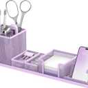 SUPEASY Pen Holder for Desk, 6 Piece Mesh Desk Organizer set for Office Organization with Mail Organizer, Letter Phone Holder, Sticky Notes Caddy Storage, Purple