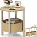 Vagusicc Small Round Side Table End Table, Tall Accent Table with Storage Basket, Set of 2 Half Round Tables Half Moon Tables, Coffee Bedside Tables, Modern Nightstand for Living Room Bedroom,Natural