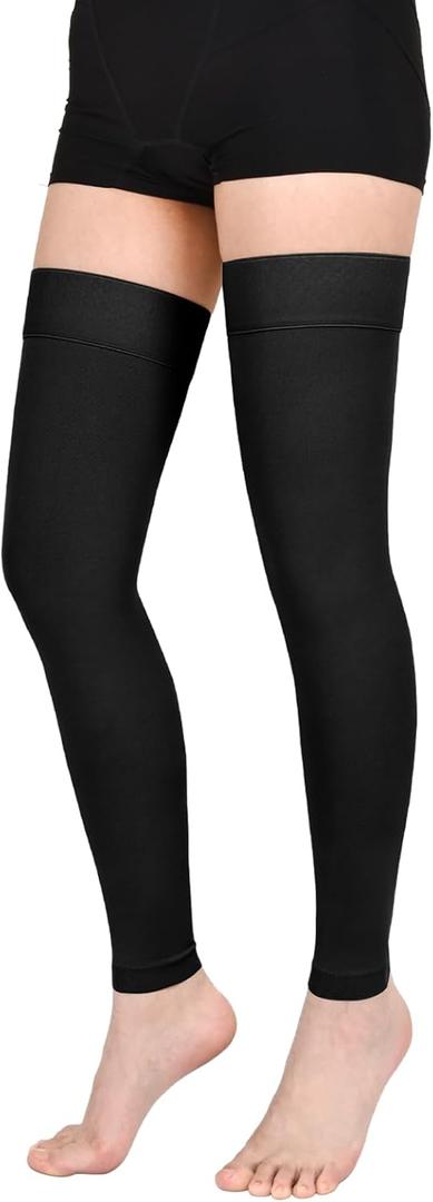 Thigh High Compression Stockings for Women Men, 20-30mmHg Footless Graduated Compression Socks with Silicone Band, Medical Support Sock for Varicose Veins, Edema, Post-Surgery, Sports (X-Large, 1 Pair-Black)